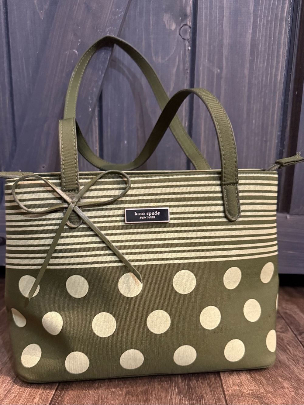 kate spade Olive Stripe & Polka Dot Bow Tote